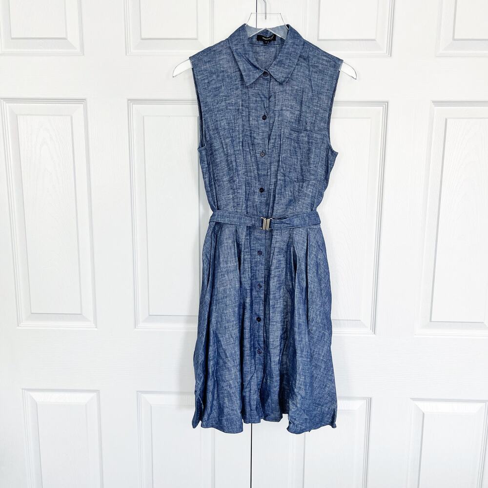 Theory Jalysis Sleeveless Shirt Dress Tierra Wash Linen Chambray